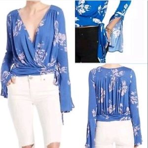 Free People! Fiona Floral Wrap Blouse in blue